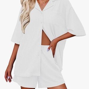 Chic White Button Down Lounge Set